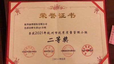 2021年杭州市優(yōu)秀質量管理小組二等獎